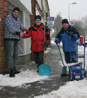 Snow wardens with shop keeper - winter 2012/13